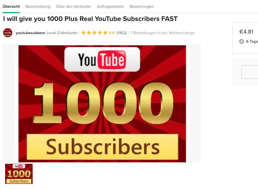 1000 Youtube Subscriber kaufen