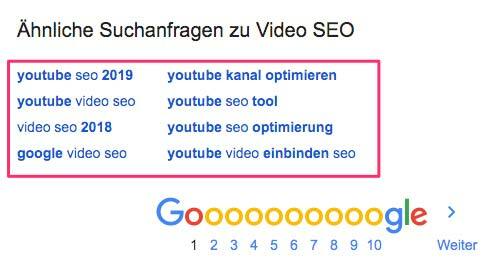 Aehnliche Suchanfragen zu Keywords sind unterhalb der Google SERPs sichtbar