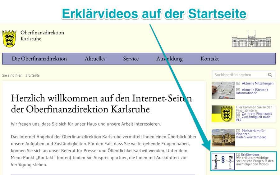 Erklaervideos auf der OFD Karlsruhe Startseite