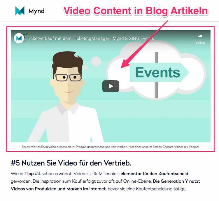 video content in mynd blog artikeln