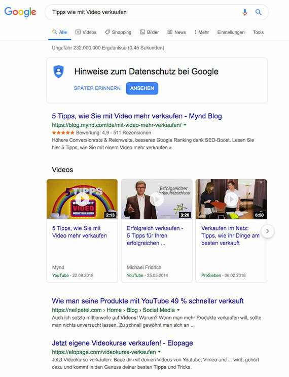 Video Google Ranking Suchergebnisse SEO