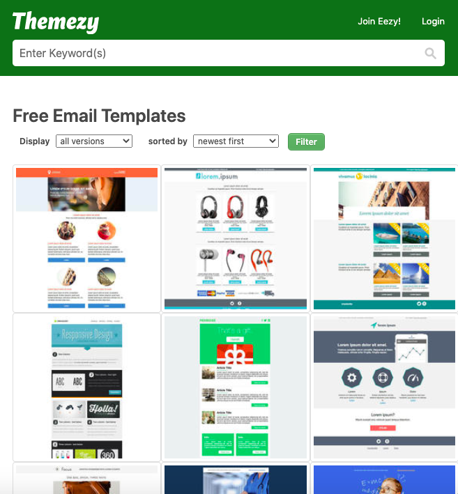 Auswahl email templates themezy