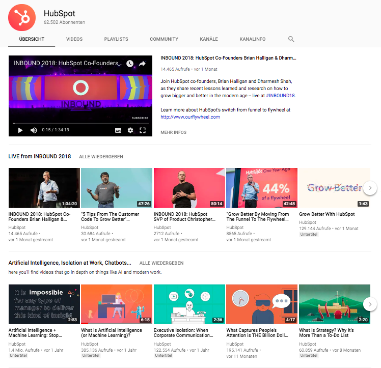 YouTube kanal HubSpot