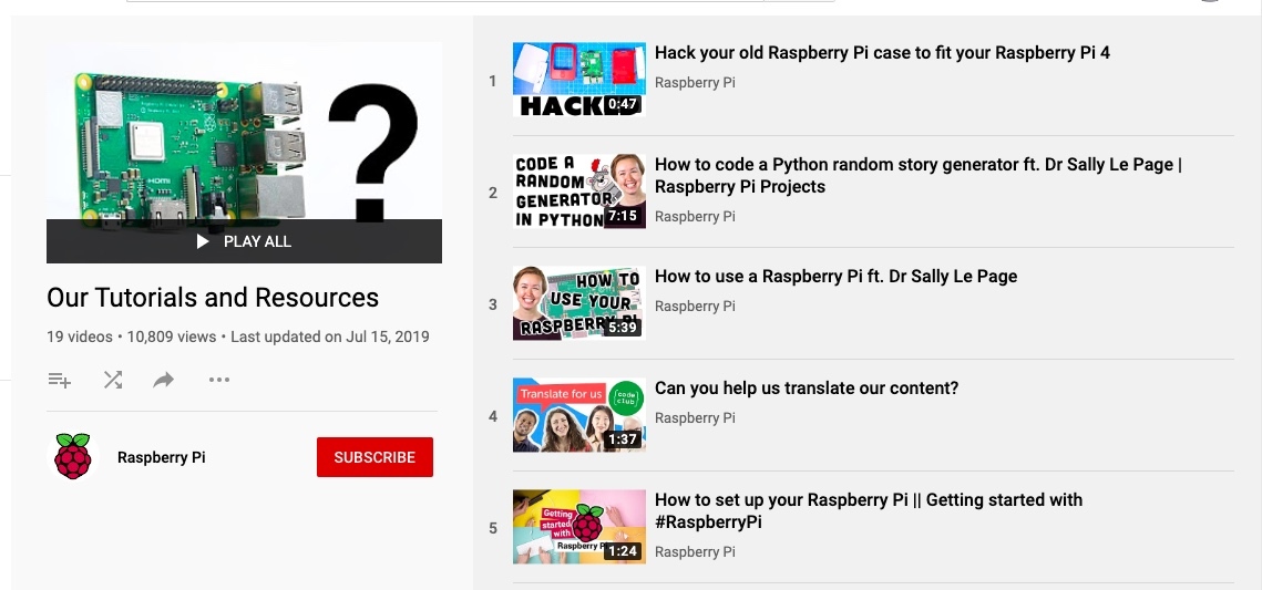 Raspberry Pi Playlist auf Youtube