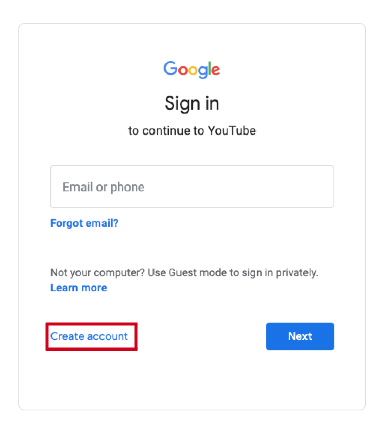 youtube create account